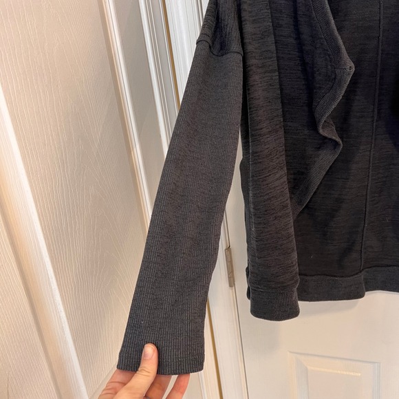 Athleta Blissful Wrap Hooded Cardigan Sweater Open Front Heather Charcoal Grey - Picture 5 of 6